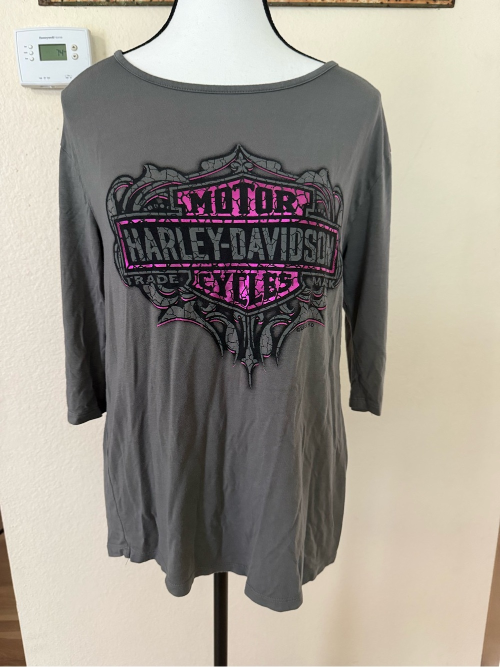 Harley Davidson Women's 3/4 Sleeve Top Criss Cross Back Biker Soft oversized S